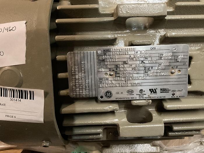 Used 20" LONG-SHAFT GE AC MOTOR; 7.5 HP; 3 PH; 3630 RPM; 5KS213CAA139