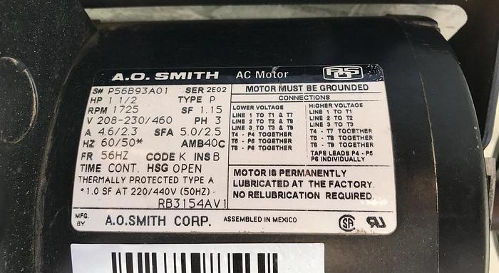Used HP SMITH AC MOTOR 1 1/2 (1.5)  RB3154AV1 !
