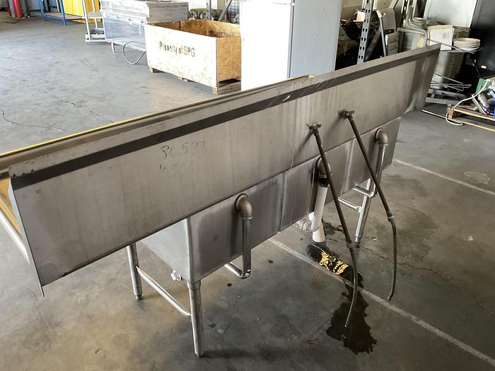Used Stainless steel three-compartment sink