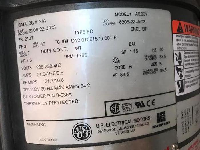 Used MOTOR 7.5 HP US MOTORS AE20Y !