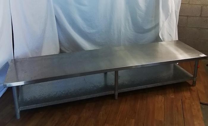 Used 8' LOW STAINLESS-STEEL TABLE WITH UNDERSHELF !