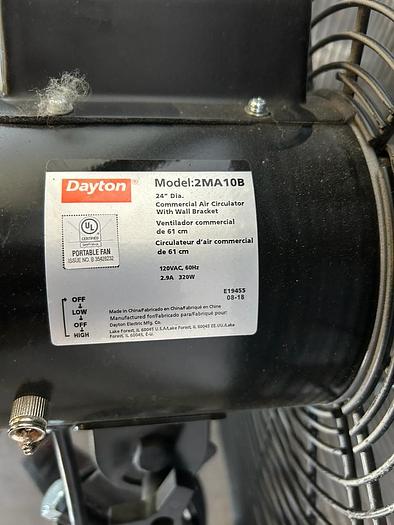 Used DAYTON COMMERCIAL AIR CIRCULATOR WITH WALL BRACKET, 24" DIA, 2MA10B ./