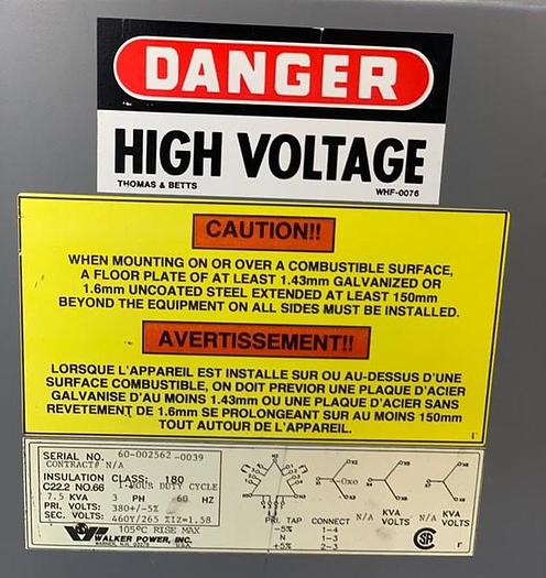 Used 7.5 KVA TRANSFORMER 3 PH.*