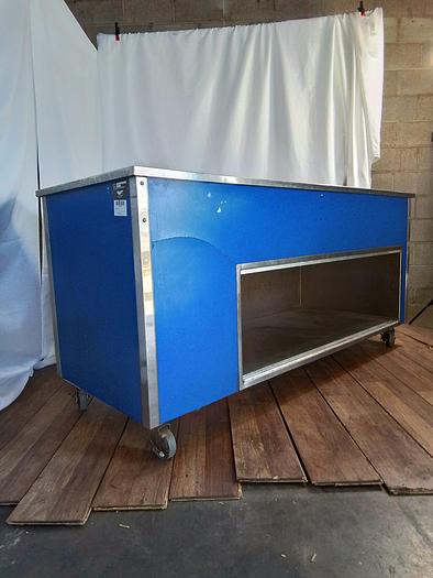 Used MOBIL STAINLESS STEEL WORK TABLE WITH STORAGE AND EXTERIOR BLUE COVER
