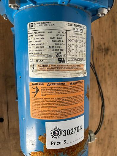 Used EMERSON, 1 1/2 HP, VOLTS 208-230/460, RPMS 3450, P55CTB-1252. 