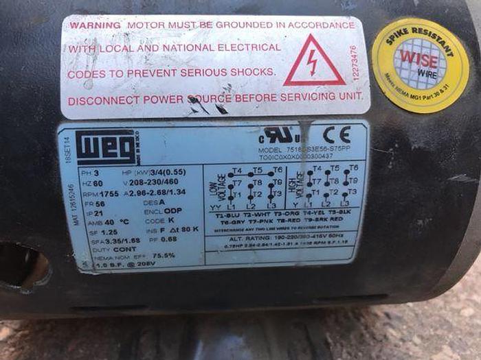 Used WEG MOTOR 3/4 HP; 3 PH; 1755 RPMS; 7518 0S3E56-S75PP.
