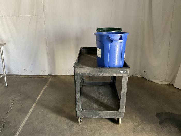 Used ULINE UTILITY CART WITH ATTACHED TWO REBBERMAIN- BRUTE CONTAINERS !