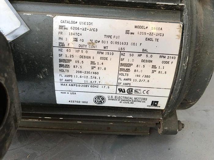 Used ELECTRIC MOTOR 5 HP US ELECTRIC S660A.