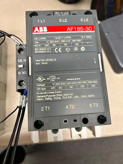 Used ABB A185-30-11 Contactor 156A, 3P, 600VAC, IEC, 120VAC Coil