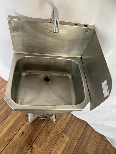 Used COMMERCIAL HAND WASH SINK WITH BACKSPLASH, BASE,AND FOOT PEDAL*