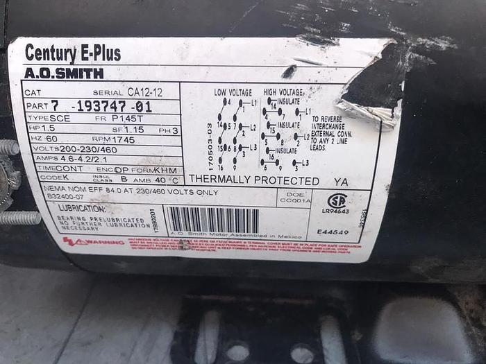 Used A.O. SMITH 1.5 HP CENTURY E- PLUS 3747-O1 !
