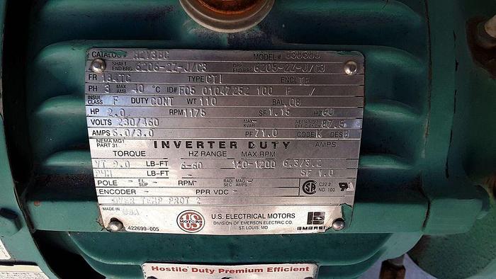 Used US ELECTRIC MOTOR 2 HP,  638385 !