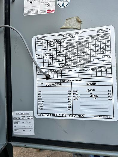 Used PHILADELPHIA TRAMRAIL CO. DOWNSTROKE VERITICAL BALER; 10HP