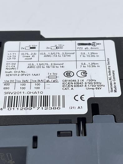 Used Siemens 3RV2011-OHA10