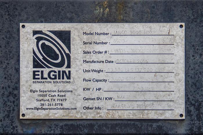 Used 2016 Elgin Tango 3000D Desander Desilter Dredgewater Processing Plant