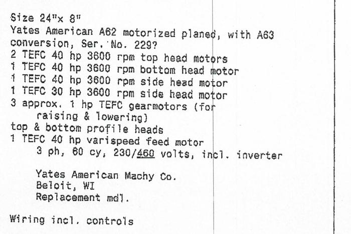 Used Yates American A62 Planer Mill