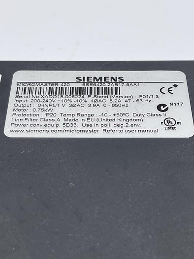 Used Siemens 6SE6420-2AB17-5AA1