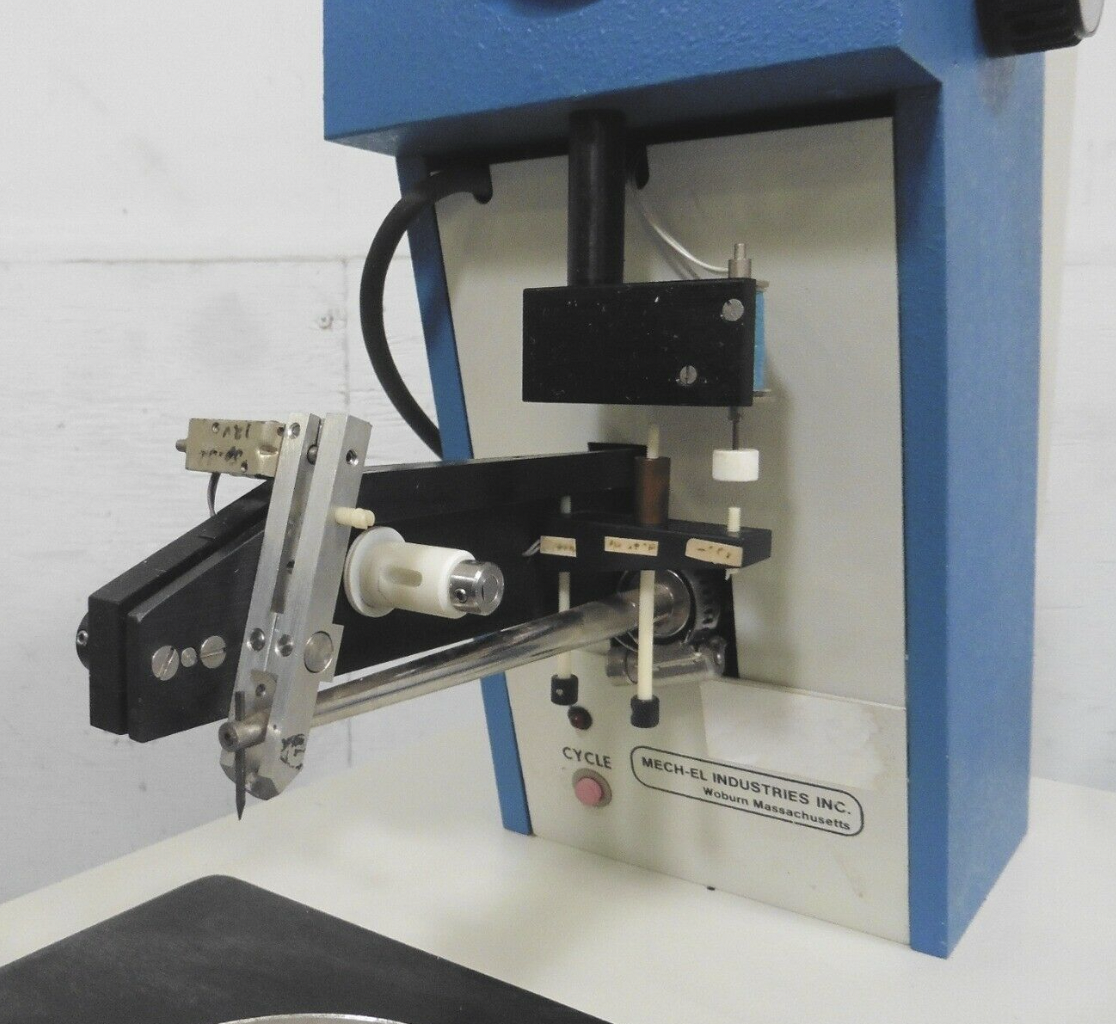 Used Mech-El 907 45° Feed Ultrasonic Wedge Wire Bonder w/ Heated Workholder