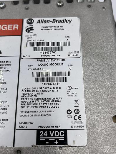 Used Allen-Bradley 2711-T7C4D1 Ser A, 2711P-RP1 Ser G