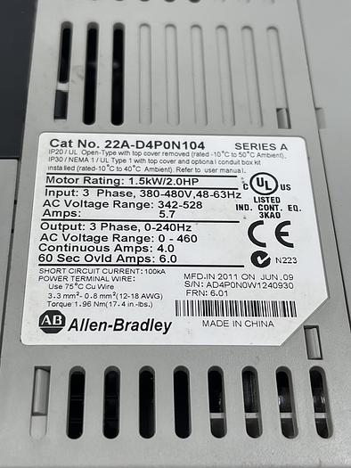 Used Allen-Bradley 22A-D4P0N104 Ser A 