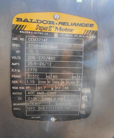 Used Pump, Centrif., 10 HP, S/st, 2" In/Out, Powder Pump #S741993