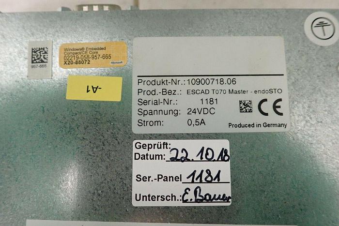 Used ESCAD 10900718.06 T070 Master endoSTO Display Screen Panel