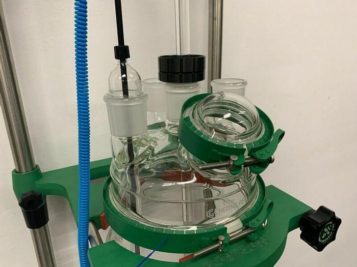 Used Chemglass 20 Liter Glass Reactor w/ Overhead Stirrer & Digital Temp Monitor