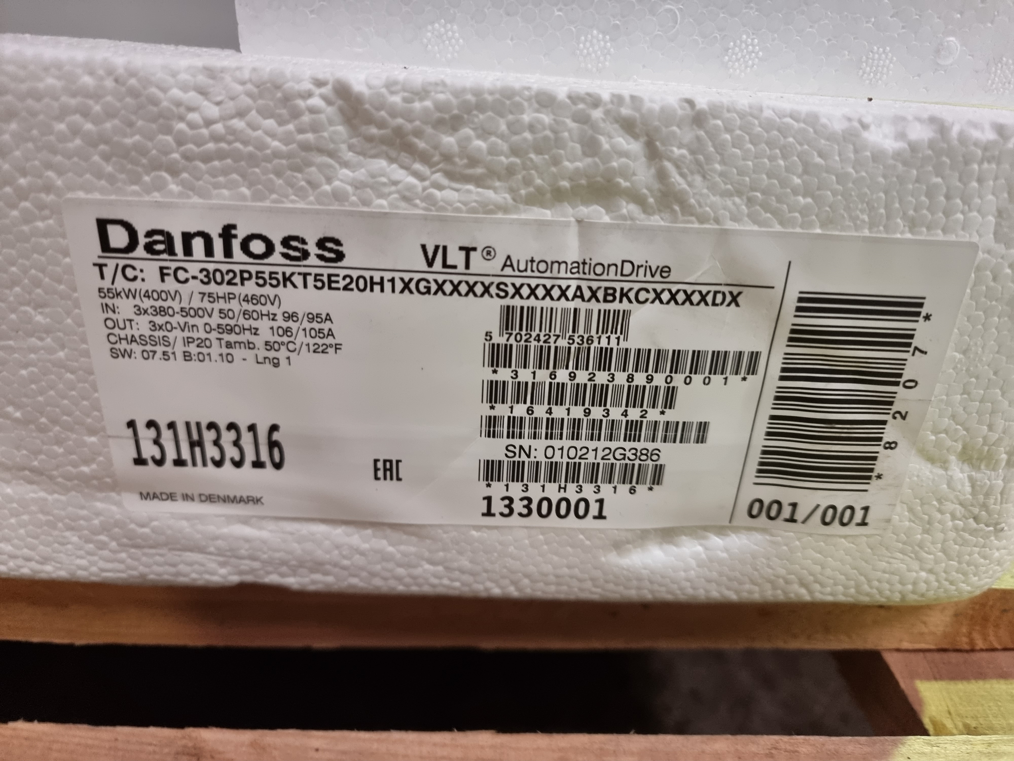 Danfoss VLT FC-302P55KT5E20 55kW / 75HP Inverter | P/N: 131H3316