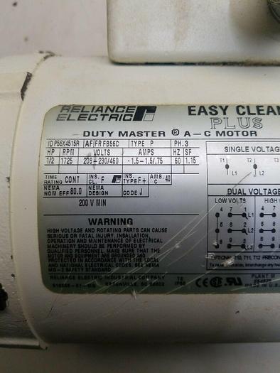 Used Reliance Electric A-C Motor P56X4515R 230/480 1/2 hp easy clean