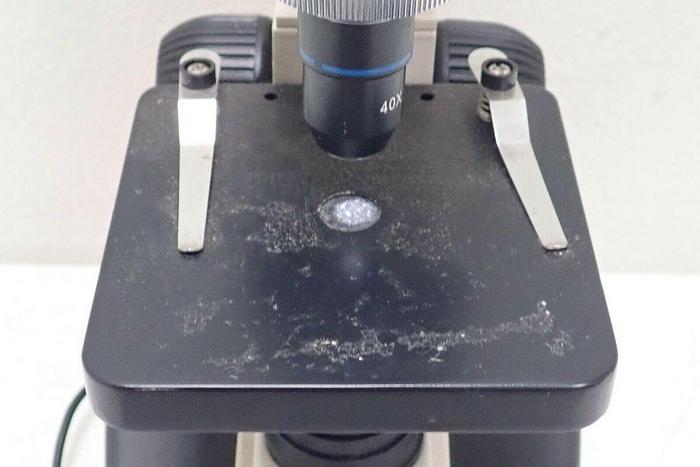 Used Ken A Vision Model T-1201C Monocular Microscope w/ 3 Objectives 4x, 10x, 40x