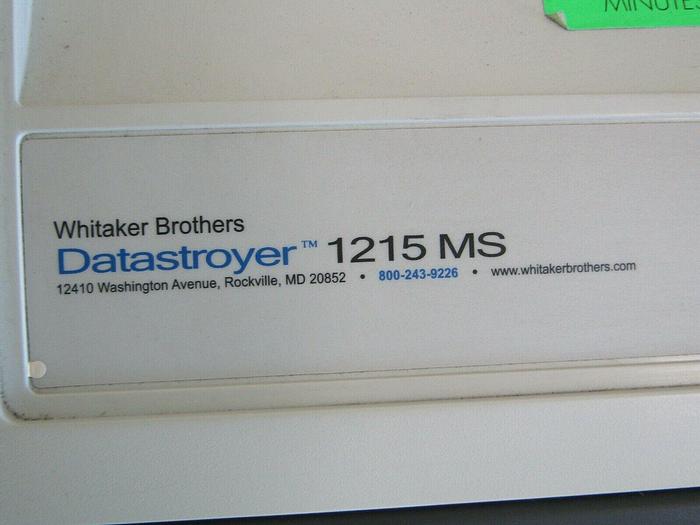 Used WHITAKER BROTHERS DATASTROYER 1215 MS HIGH SECURITY PAPER SHREDDER