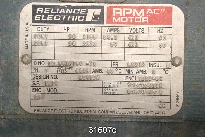 Used Reliance L0410A 50 Hp Ac Motor, 1185-2370 Rpm #31607