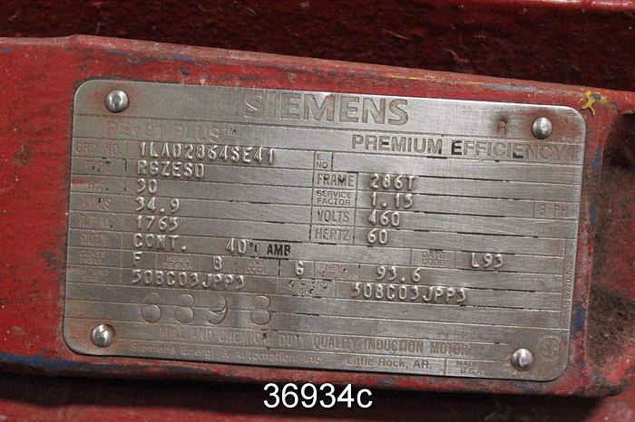 Used Siemens 30 HP AC Motor, 1765 RPM, RGZESO #36934
