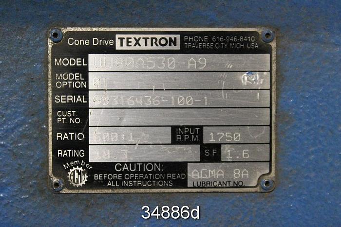 Refurbished Textron UU80A530-A9 Cone Drive, 600/1 Ratio #34886