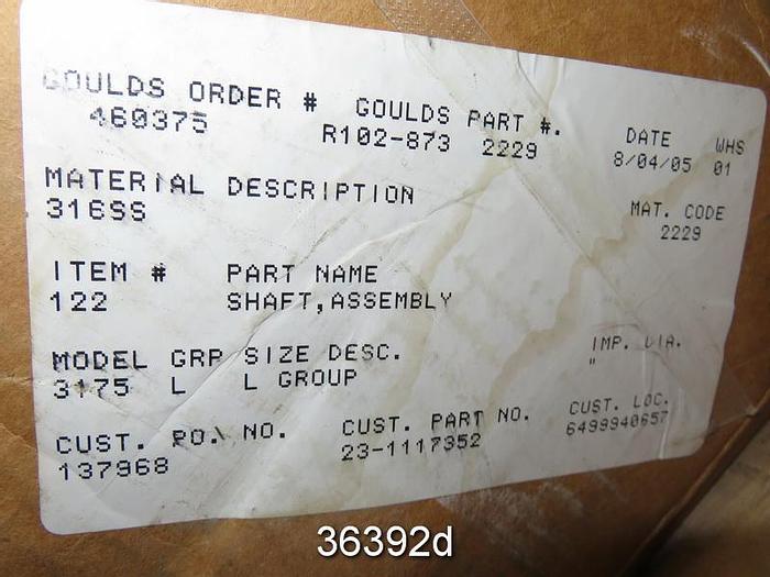 Unused Goulds 3175L Pump Shaft Assembly #36392