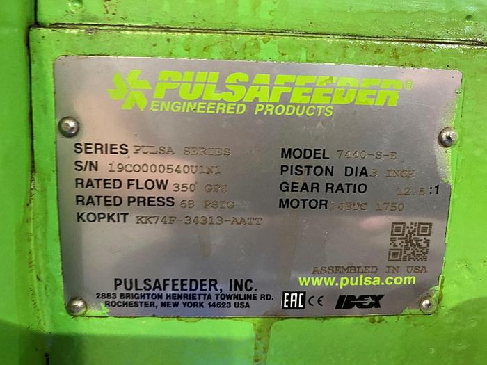 Used PULSAFEEDER SERIES PULSA SERIES MDL. 7440-S-E HYDRAULIC DIAPHRAGM PUMP