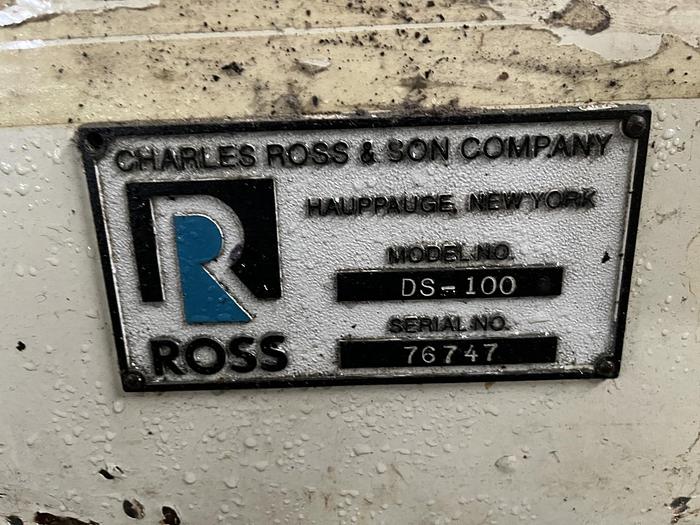 Used 100 GALLON ROSS TRIPLE MOTION MIXER - MODEL PVM-100 - S/S - VACUUM - 2 JACKETED MIX CANS - WITH DISCHARGE RAM