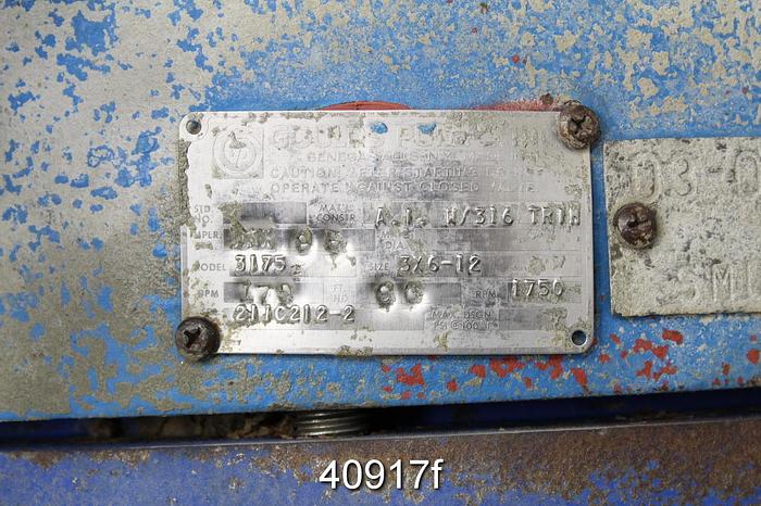 Used Goulds 3175 3x6x12, Iron Casing, 3-Vane SS Impeller #40917