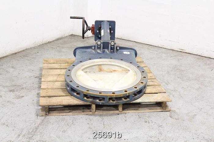 Used Fabri  Manual Vee Knife Valve, 24", Mild Steel Body, Stainless Steel Wetted Parts #25691