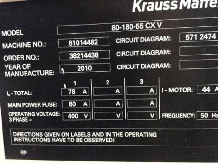 Used 2010 KraussMaffei Multinject 80-180-55 CX V Moulding Machine
