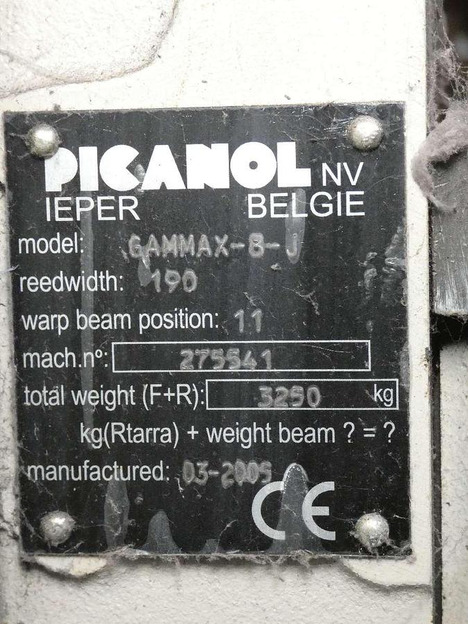 Used 2 x 1.9 Picanol Gammax looms with Staubli Jacquard type CX880, 2005 