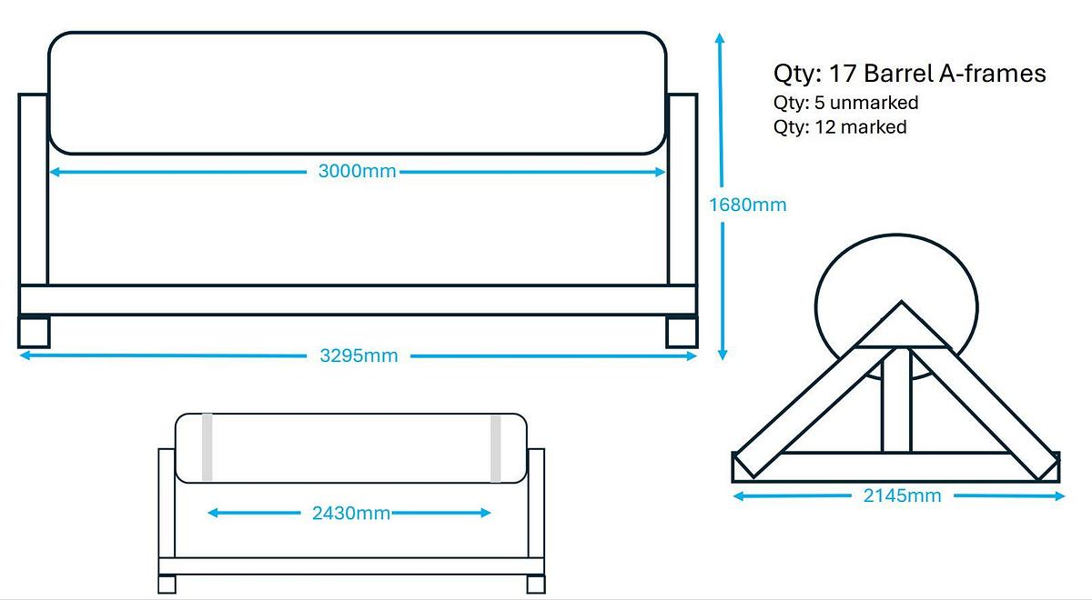 Used 17 x 2.5m A Frame (Barrel Type), 2005-15
