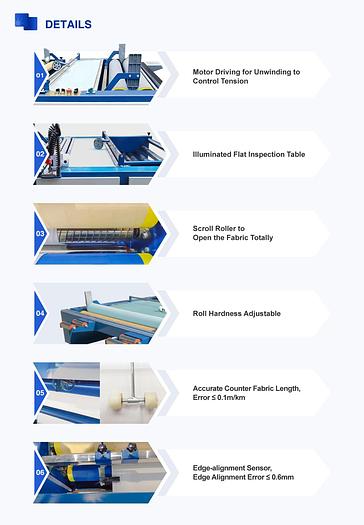 Table Fabric Inspection, Re-rolling and Cutting machine