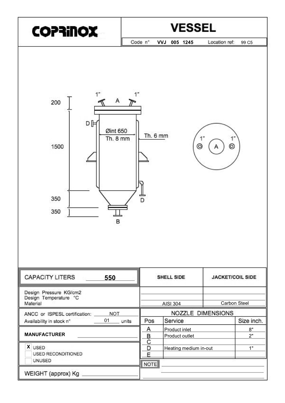 Käytetyt Serbatoio  da 550 Litri