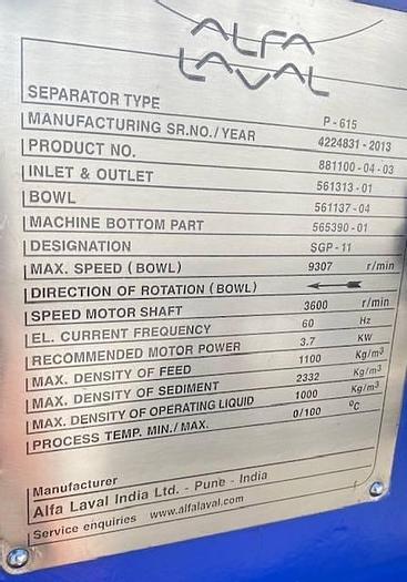 Alfa Laval P615 centrifuge