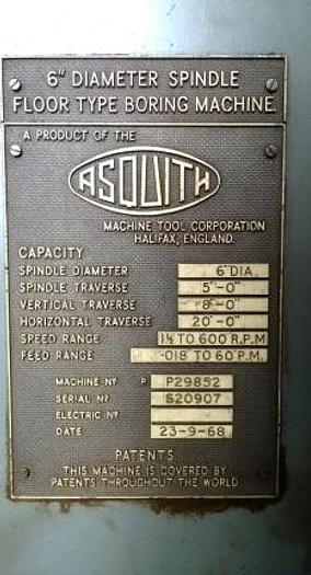Used ASQUITH FB 6" MANUAL FLOOR TYPE BORING MILL