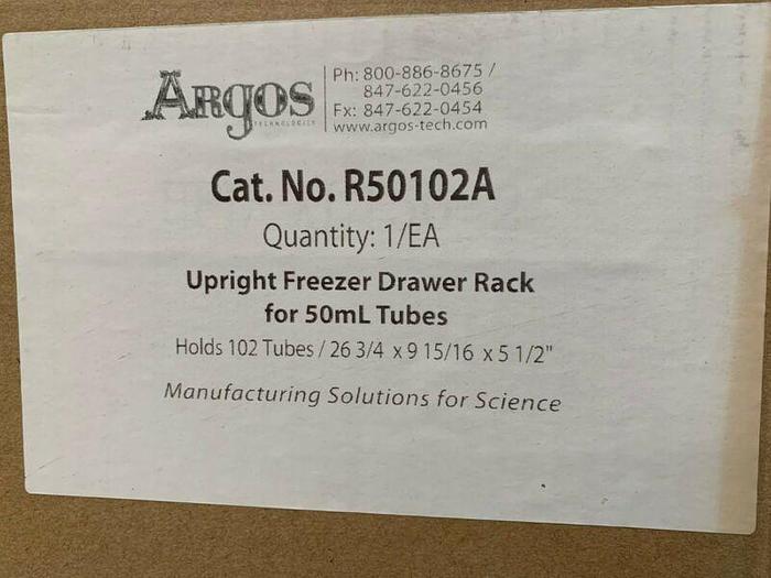 Used Argos R50102A Upright Freezer Drawer Rack for 50mL Tubes, Holds 102