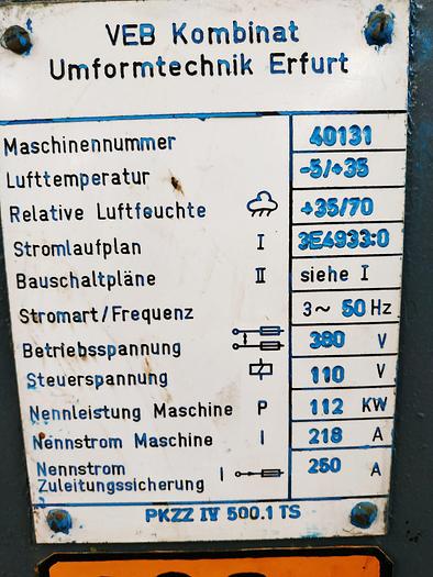 Used Press Sheet Stamping Mechanical PKZZIV500.1TS