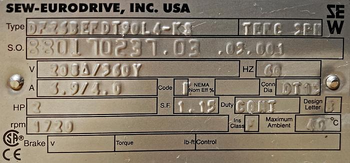 NEW Sew-Eurodrive Electric Motor with Reeves Drive and Stirrer Attachment, for stirring a 300 Gallon Kettle