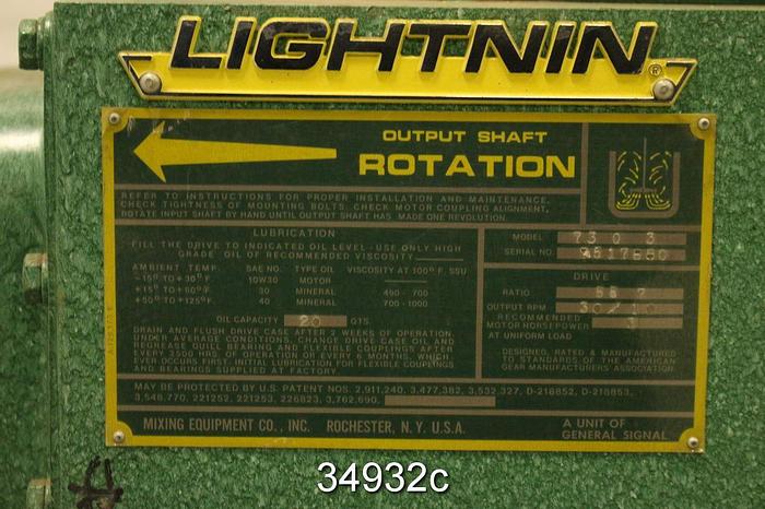 Used Lightnin 73 Q 3 Mixer Drive, 55.71/1 Ratio #34932